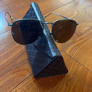 Gucci Black Aviator Sunglasses with Embossed Case
